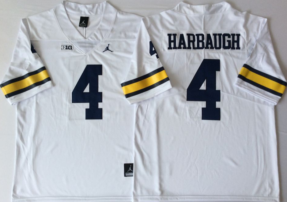 NCAA Men Michigan Wolverines White 4 HARBAUGH